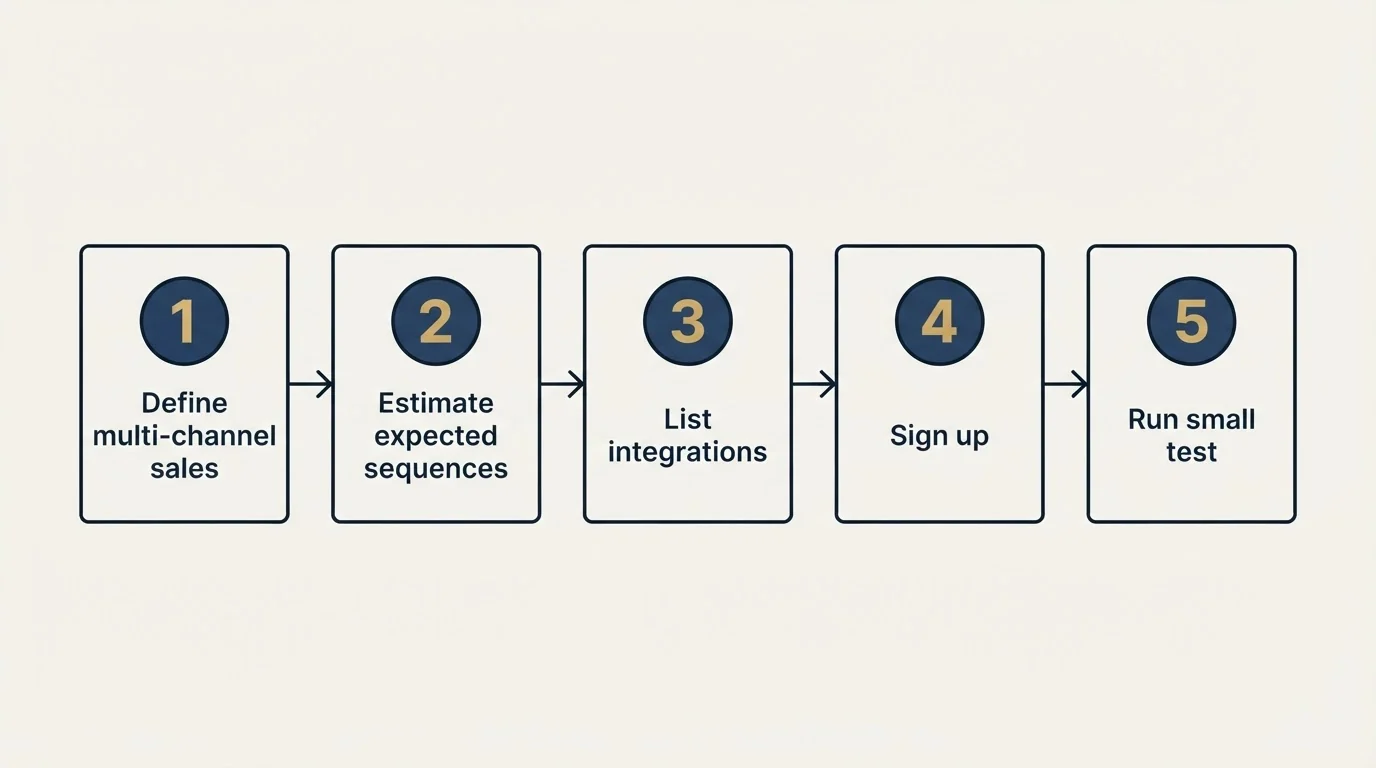Step sequence: Getting Started Checklist (Define multi-channel sales, Estimate expected sequences, List integrations, Sign up)