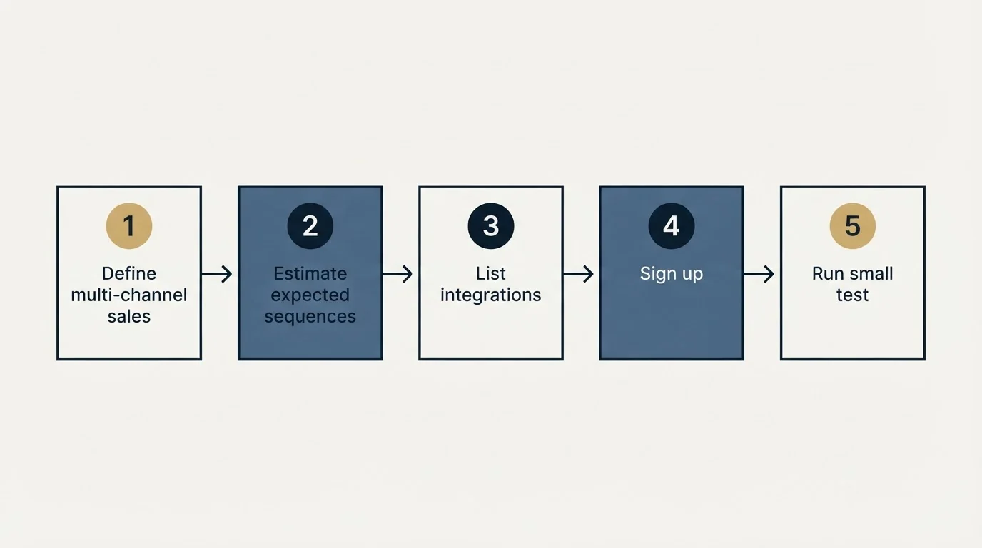 Step sequence: Getting Started Checklist (Define multi-channel sales, Estimate expected sequences, List integrations, Sign up)