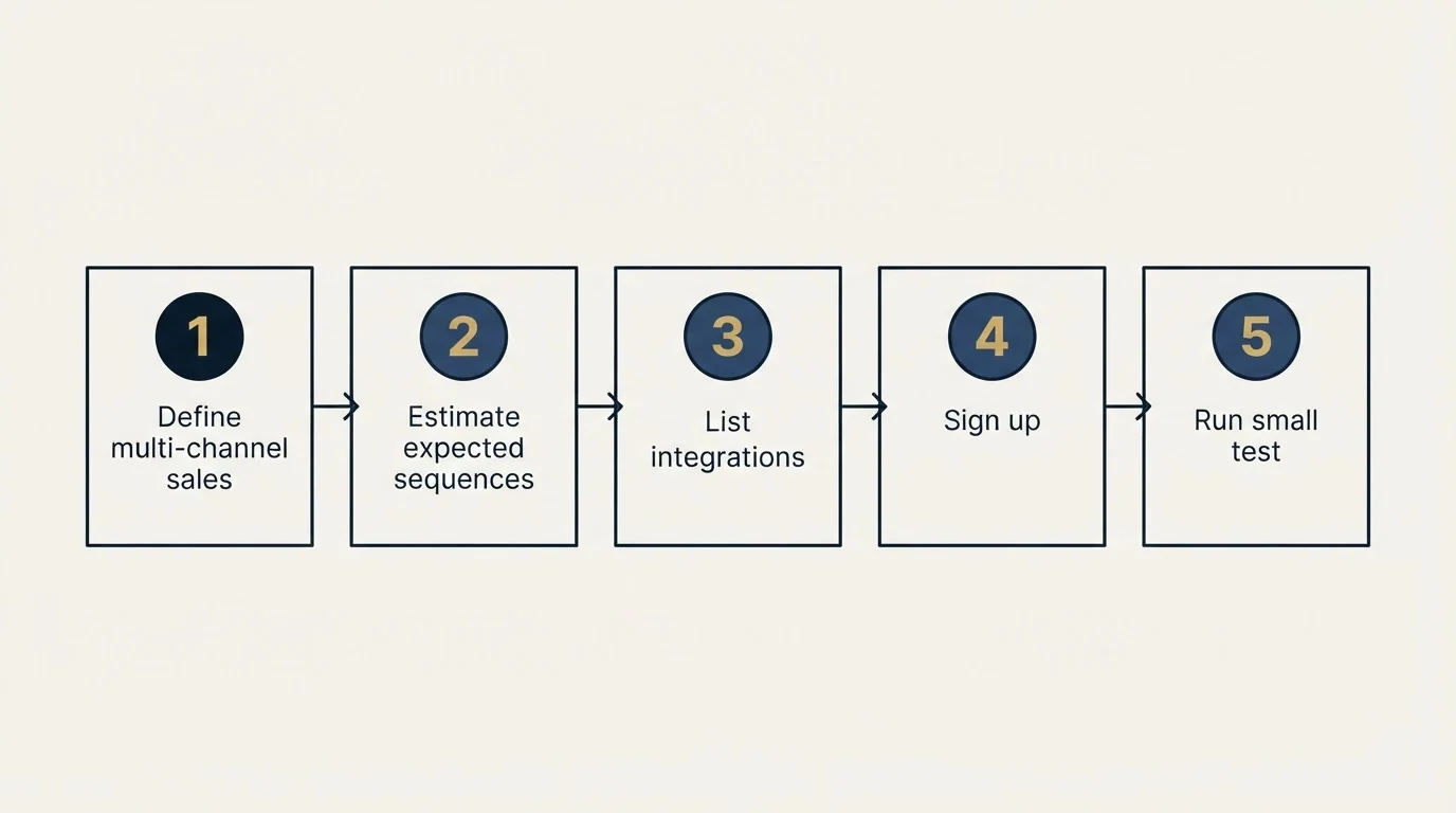 Step sequence: Getting Started Checklist (Define multi-channel sales, Estimate expected sequences, List integrations, Sign up)