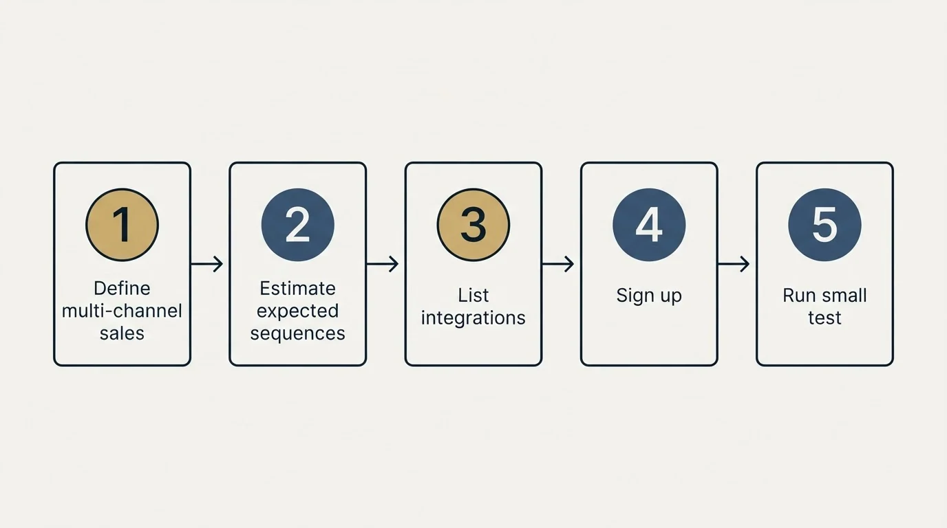 Step sequence: Getting Started Checklist (Define multi-channel sales, Estimate expected sequences, List integrations, Sign up)