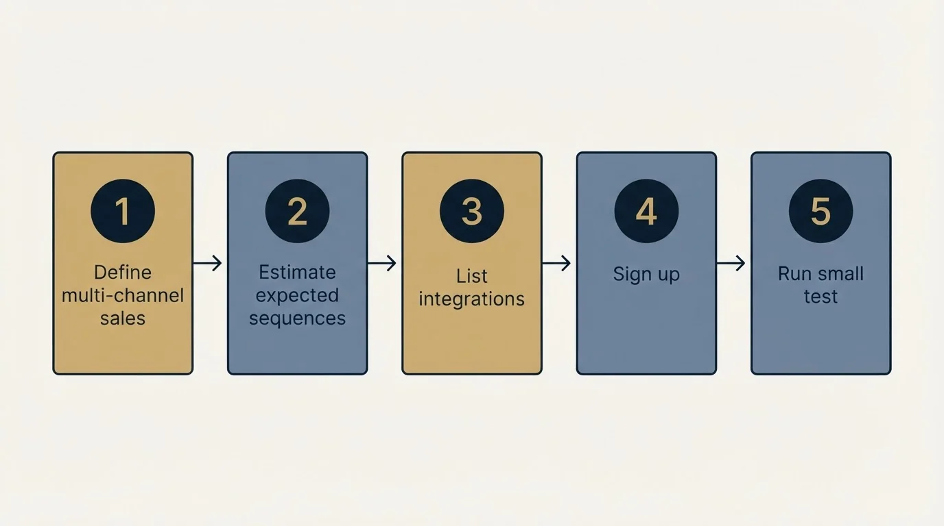Step sequence: Getting Started Checklist (Define multi-channel sales, Estimate expected sequences, List integrations, Sign up)