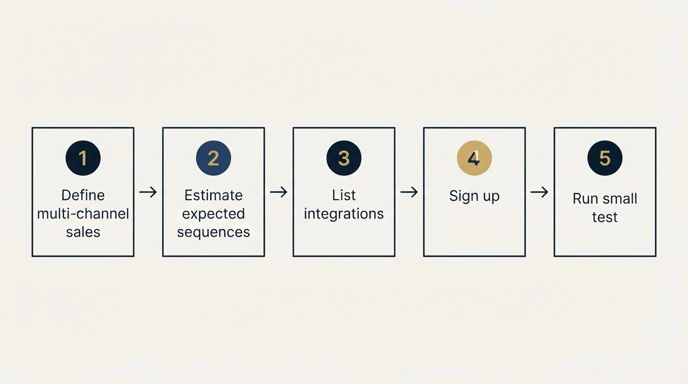 Step sequence: Getting Started Checklist (Define multi-channel sales, Estimate expected sequences, List integrations, Sign up)