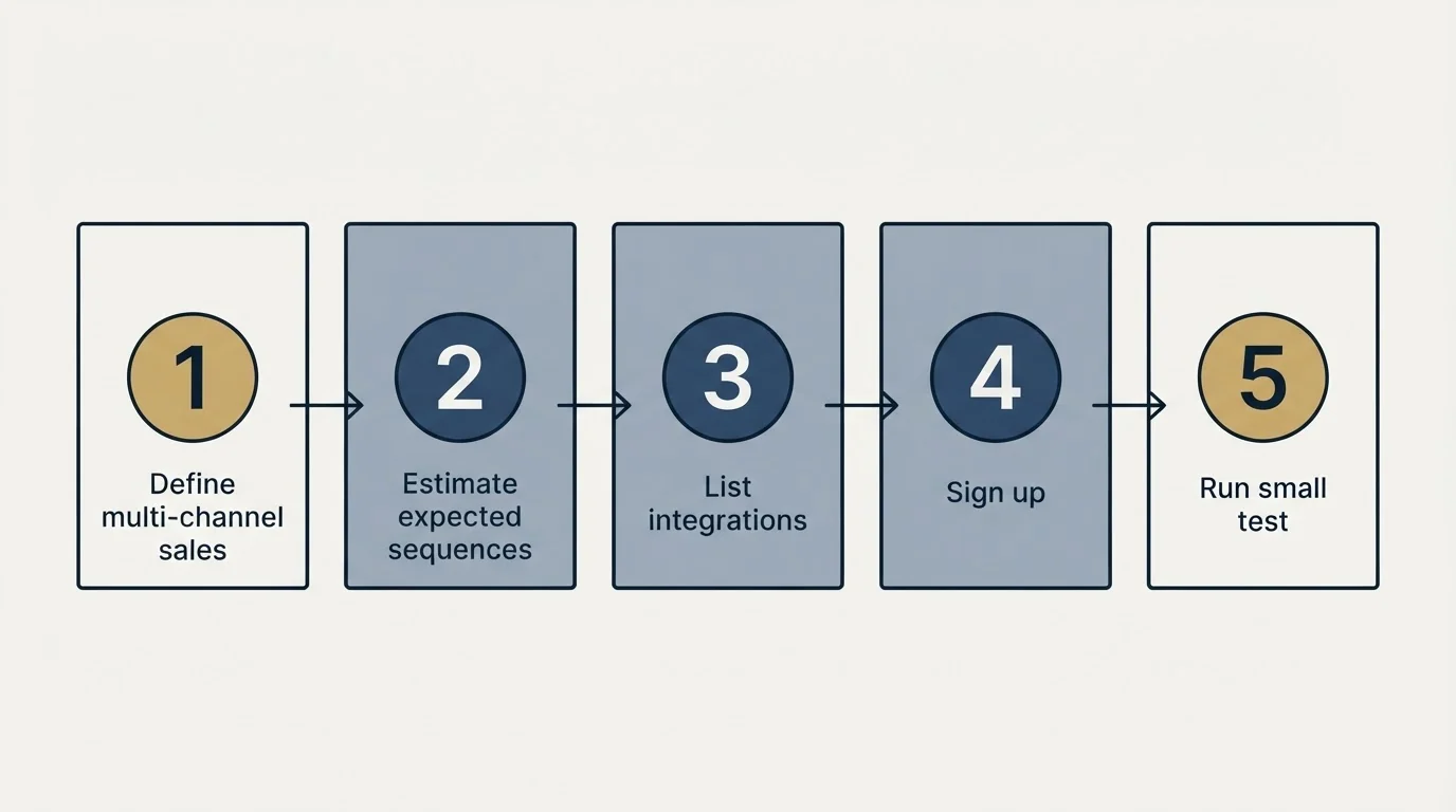 Step sequence: Getting Started Checklist (Define multi-channel sales, Estimate expected sequences, List integrations, Sign up)