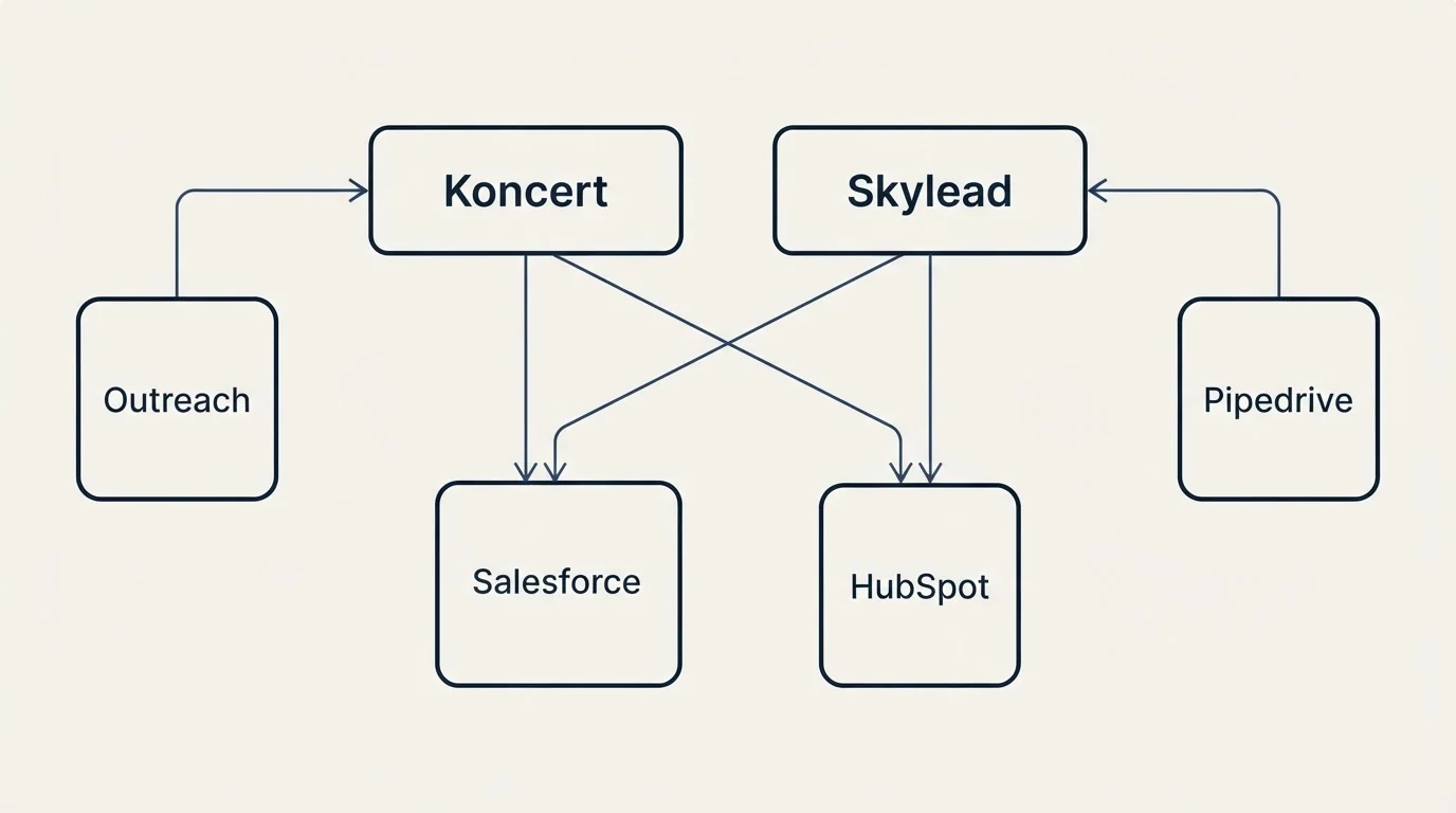 Integration grid: Integration Ecosystem (Koncert, Skylead, Salesforce, HubSpot)