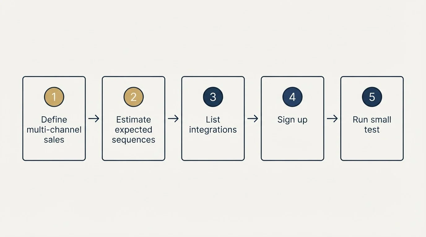 Step sequence: Getting Started Checklist (Define multi-channel sales, Estimate expected sequences, List integrations, Sign up)