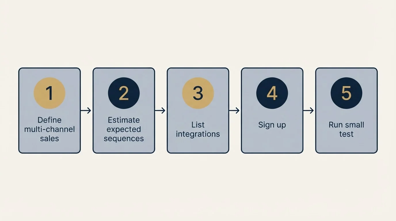 Step sequence: Getting Started Checklist (Define multi-channel sales, Estimate expected sequences, List integrations, Sign up)