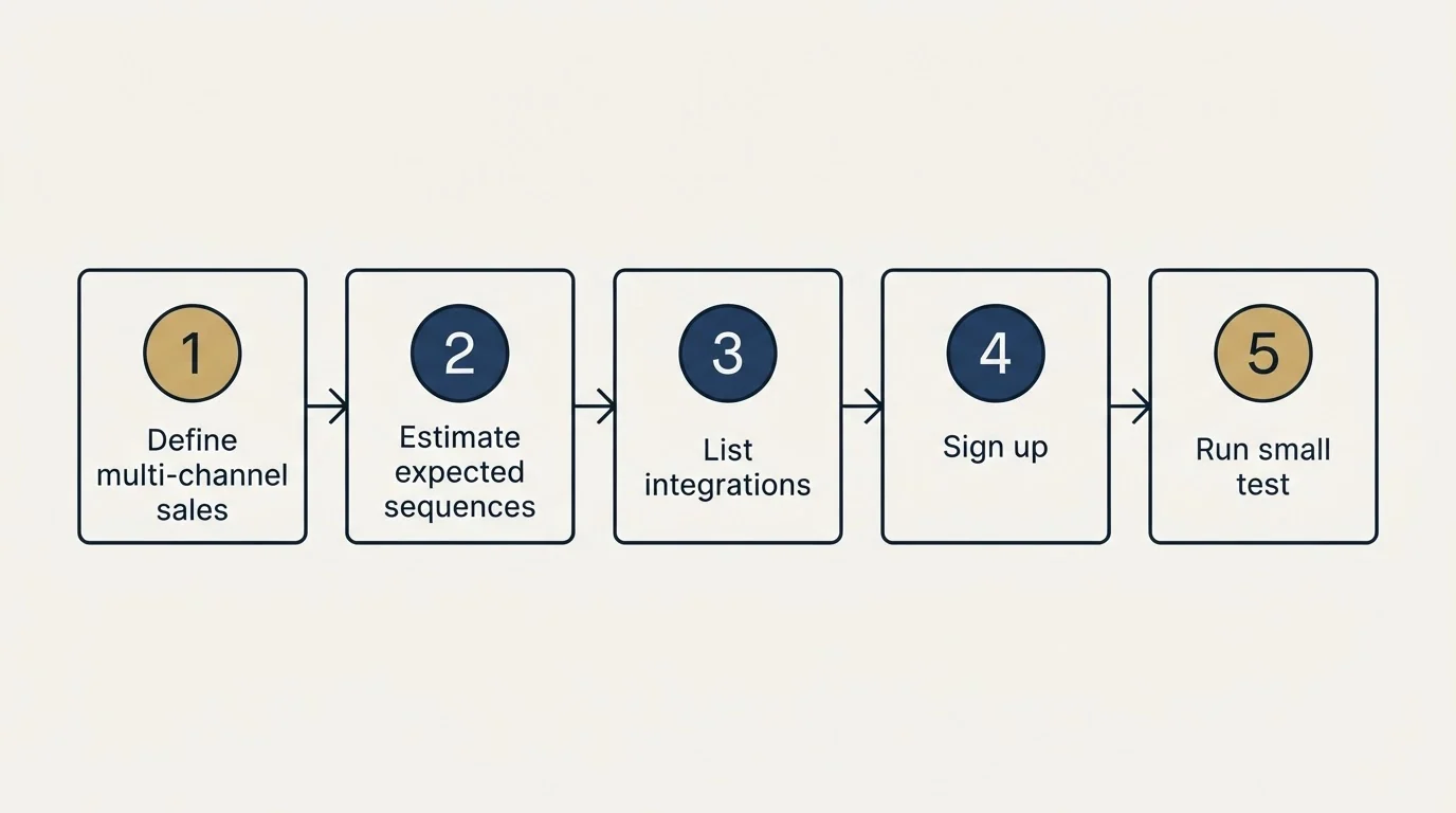 Step sequence: Getting Started Checklist (Define multi-channel sales, Estimate expected sequences, List integrations, Sign up)