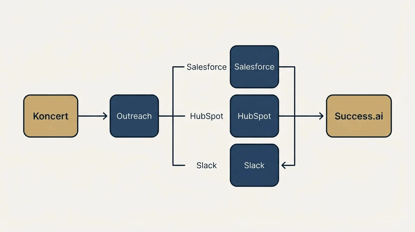 Integration flow: Integration Ecosystem (Koncert, Success.ai, Salesforce, HubSpot)