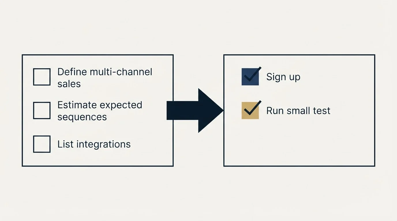 Before-and-after steps: Getting Started Checklist (Define multi-channel sales, Estimate expected sequences, List integrations, Sign up)