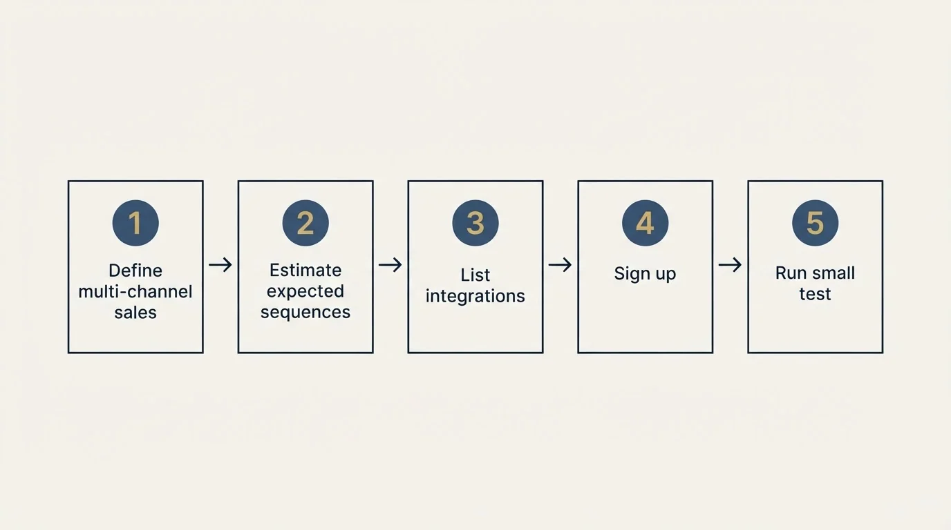 Step sequence: Getting Started Checklist (Define multi-channel sales, Estimate expected sequences, List integrations, Sign up)