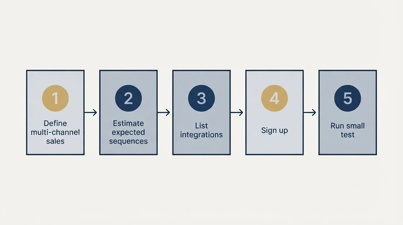 Step sequence: Getting Started Checklist (Define multi-channel sales, Estimate expected sequences, List integrations, Sign up)
