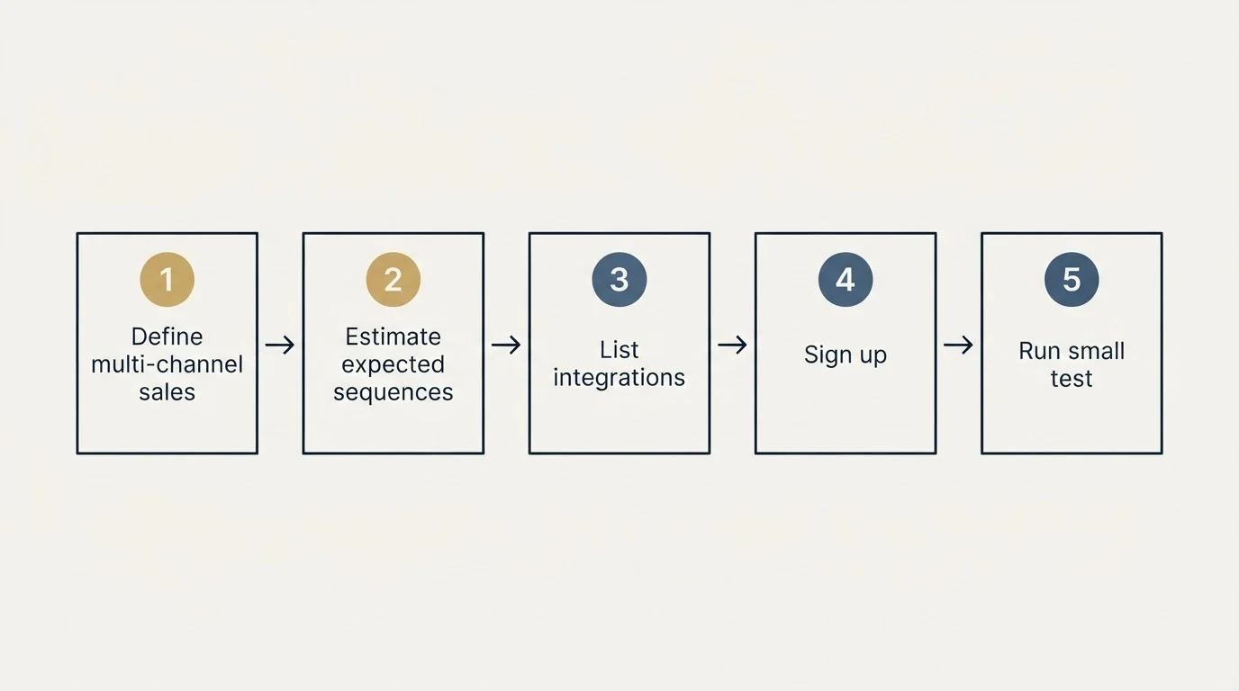 Step sequence: Getting Started Checklist (Define multi-channel sales, Estimate expected sequences, List integrations, Sign up)