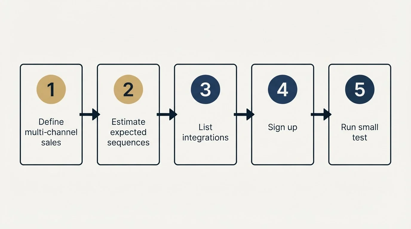 Step sequence: Getting Started Checklist (Define multi-channel sales, Estimate expected sequences, List integrations, Sign up)