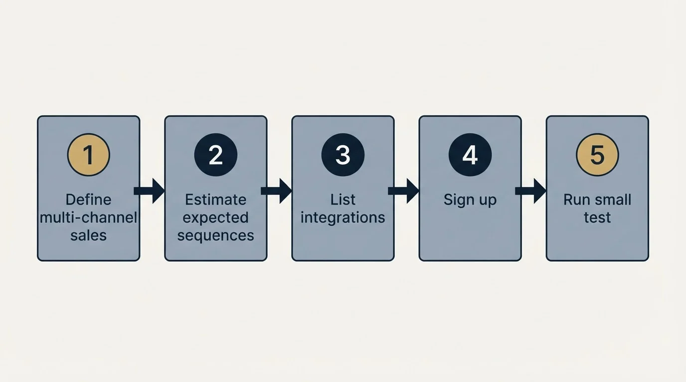 Step sequence: Getting Started Checklist (Define multi-channel sales, Estimate expected sequences, List integrations, Sign up)