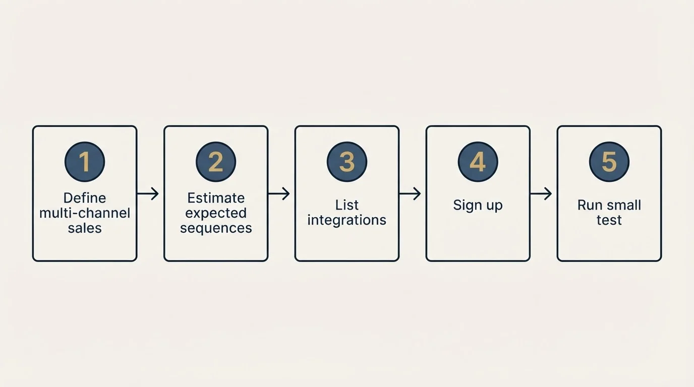 Step sequence: Getting Started Checklist (Define multi-channel sales, Estimate expected sequences, List integrations, Sign up)