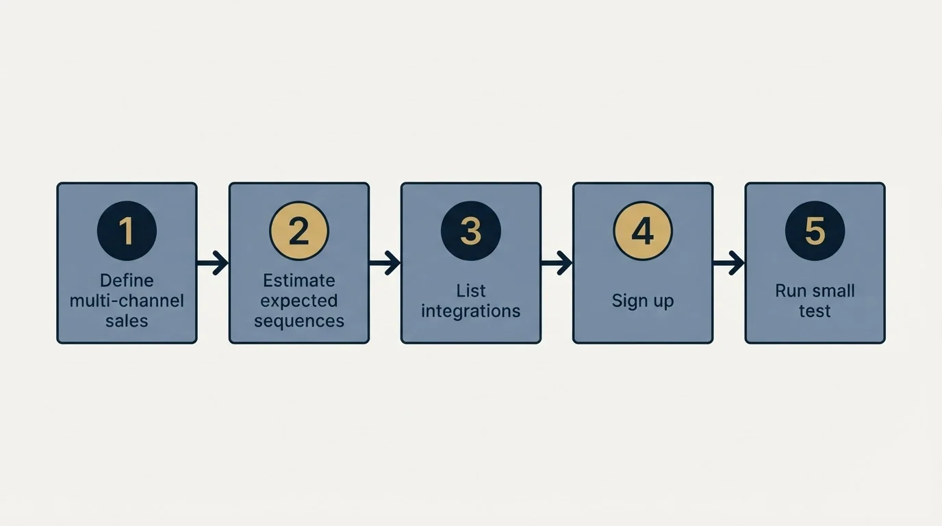 Step sequence: Getting Started Checklist (Define multi-channel sales, Estimate expected sequences, List integrations, Sign up)