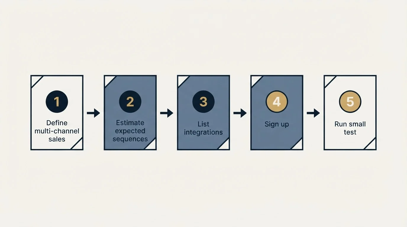 Step sequence: Getting Started Checklist (Define multi-channel sales, Estimate expected sequences, List integrations, Sign up)