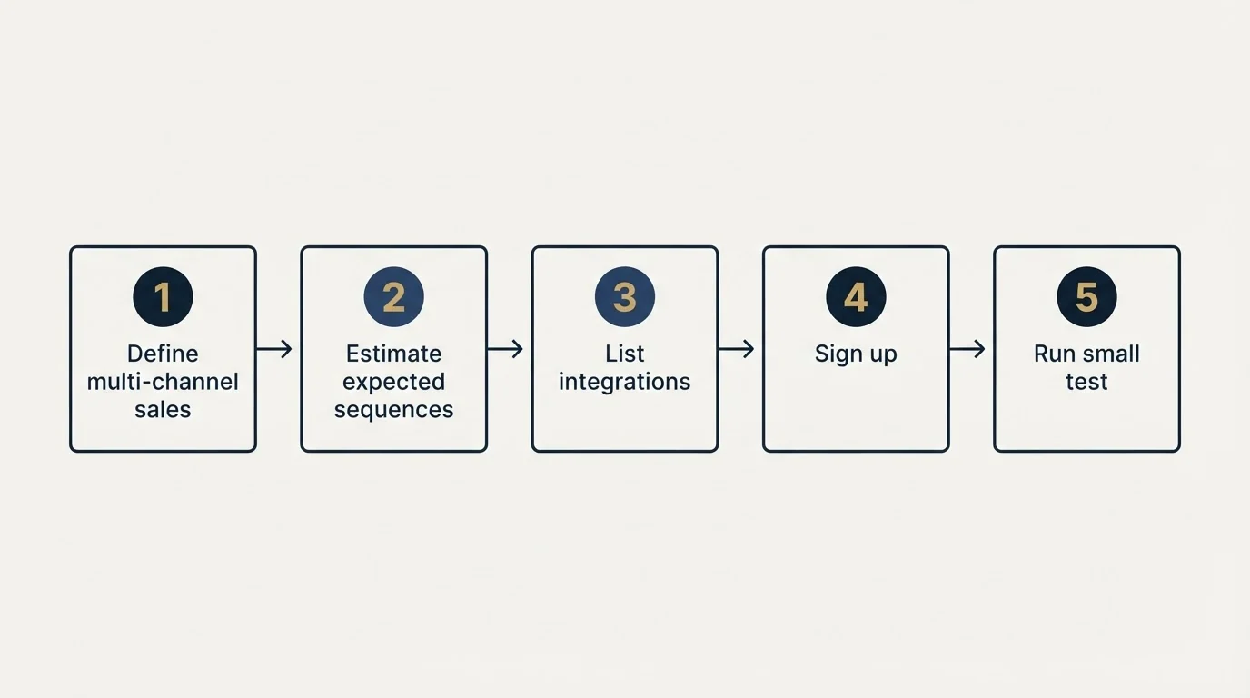 Step sequence: Getting Started Checklist (Define multi-channel sales, Estimate expected sequences, List integrations, Sign up)