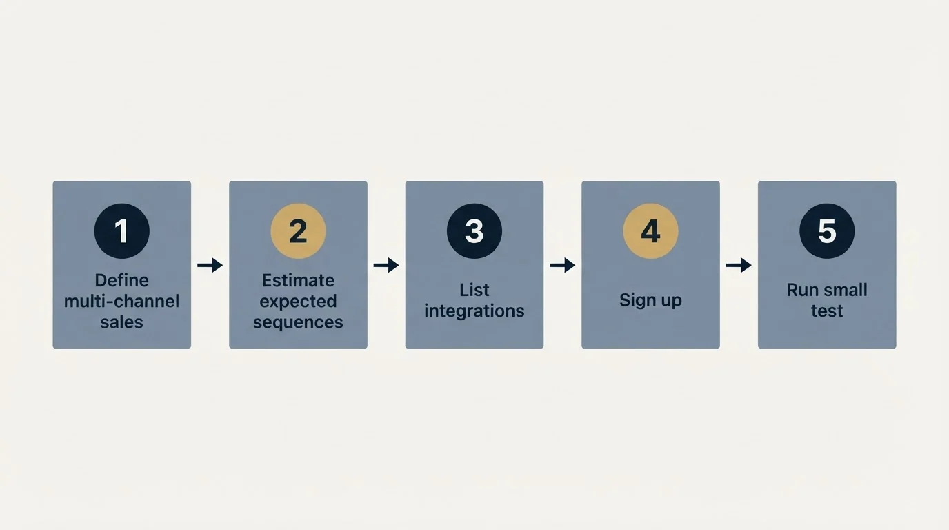 Step sequence: Getting Started Checklist (Define multi-channel sales, Estimate expected sequences, List integrations, Sign up)