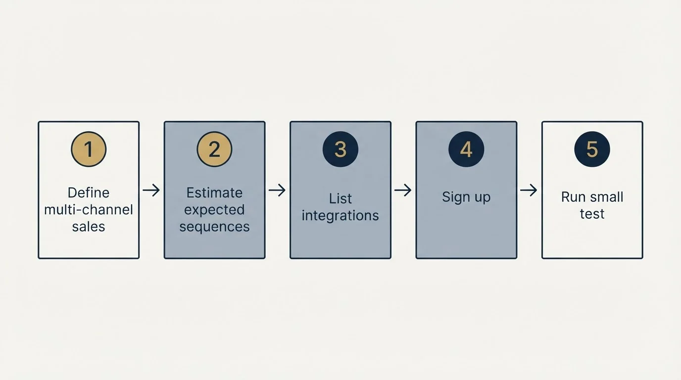Step sequence: Getting Started Checklist (Define multi-channel sales, Estimate expected sequences, List integrations, Sign up)