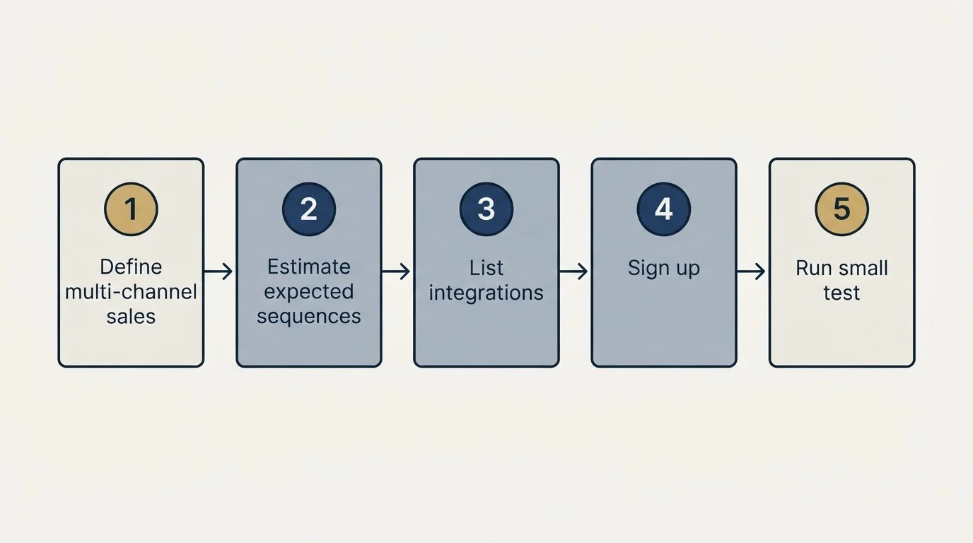 Step sequence: Getting Started Checklist (Define multi-channel sales, Estimate expected sequences, List integrations, Sign up)