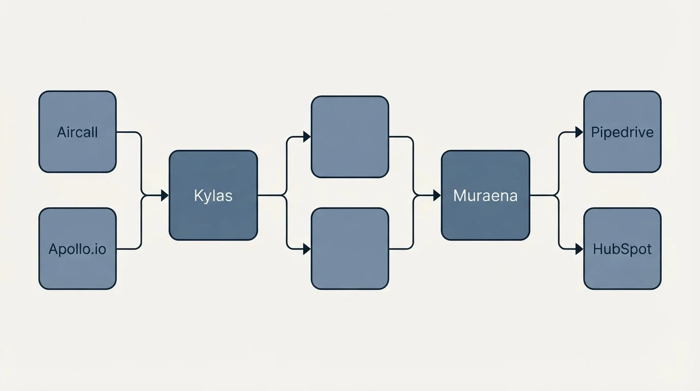 Integration schematic: Integration Ecosystem (Kylas, Muraena, Aircall, Pipedrive)