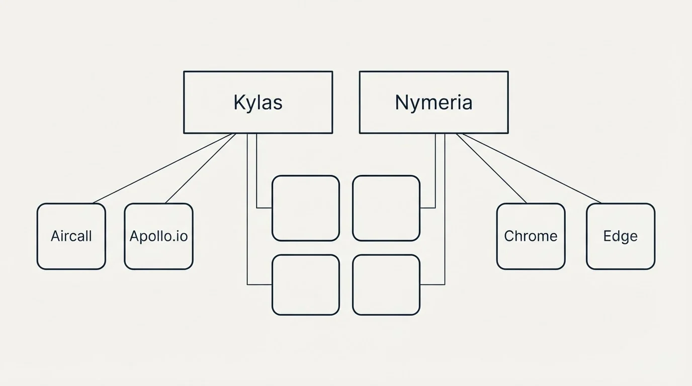 Integration grid: Integration Ecosystem (Kylas, Nymeria, Aircall, Chrome)