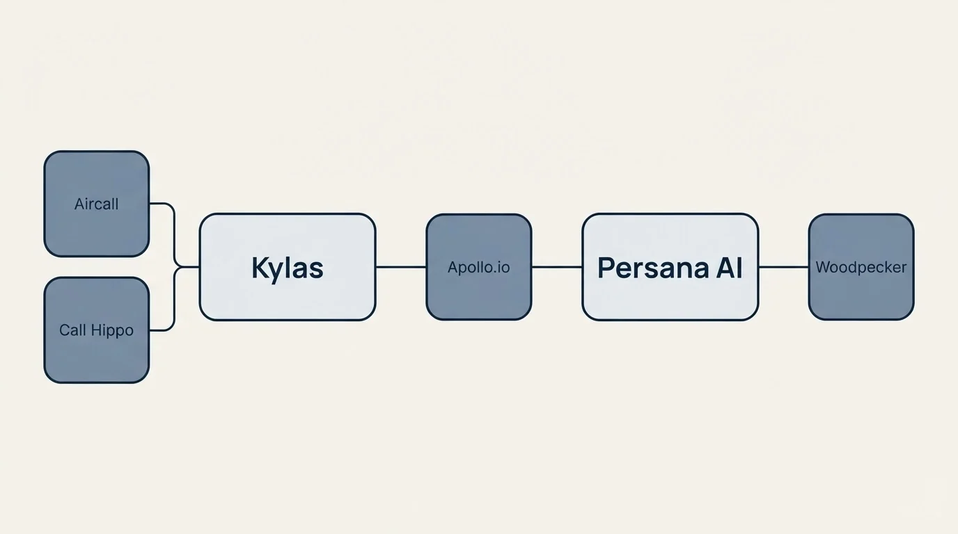 Integration schematic: Integration Ecosystem (Kylas, Persana AI, Apollo.io, Aircall)