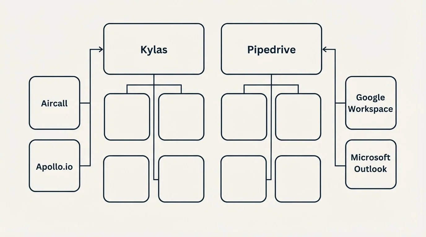 Integration grid: Integration Ecosystem (Kylas, Pipedrive, Aircall, Google Workspace)
