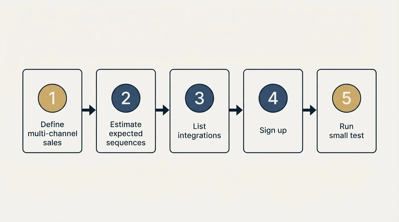 Step sequence: Getting Started Checklist (Define multi-channel sales, Estimate expected sequences, List integrations, Sign up)