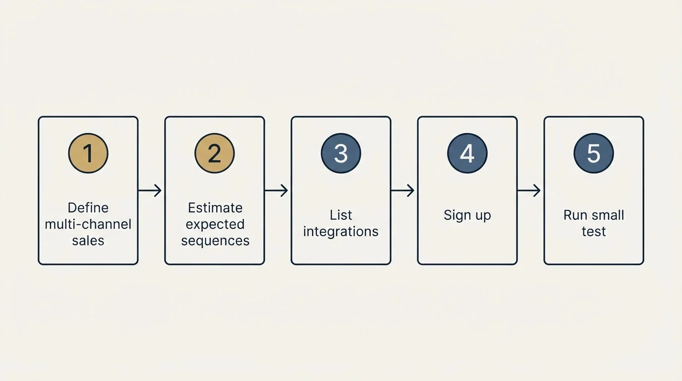 Step sequence: Getting Started Checklist (Define multi-channel sales, Estimate expected sequences, List integrations, Sign up)