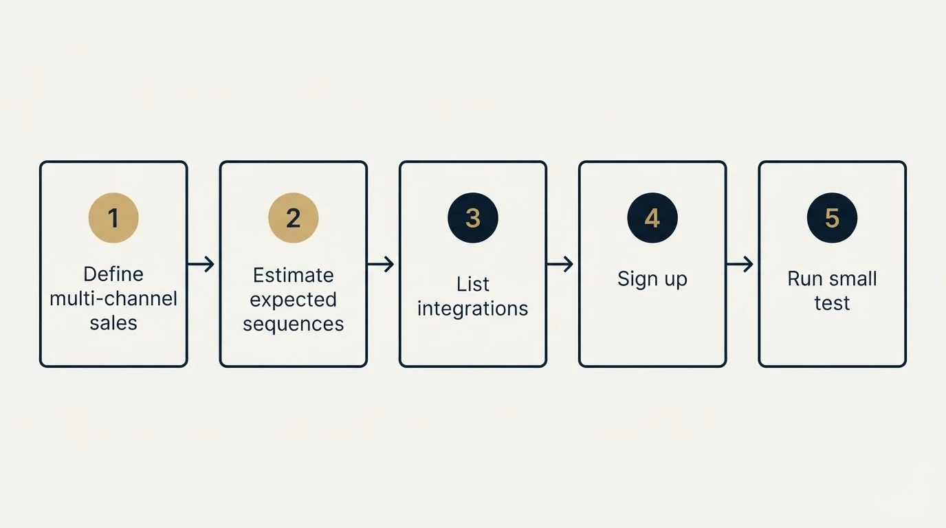 Step sequence: Getting Started Checklist (Define multi-channel sales, Estimate expected sequences, List integrations, Sign up)