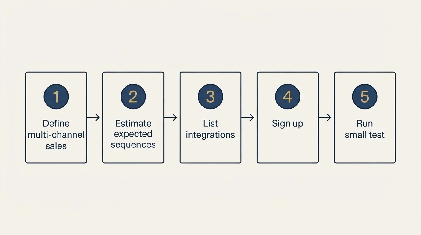 Step sequence: Getting Started Checklist (Define multi-channel sales, Estimate expected sequences, List integrations, Sign up)
