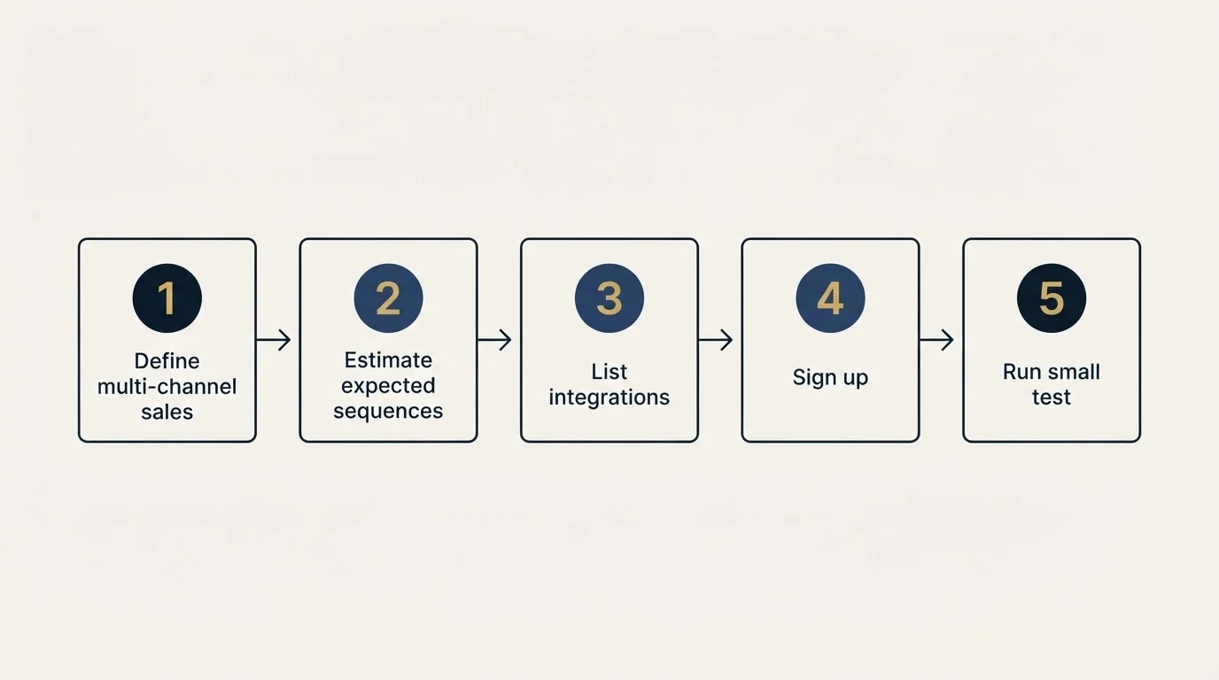 Step sequence: Getting Started Checklist (Define multi-channel sales, Estimate expected sequences, List integrations, Sign up)