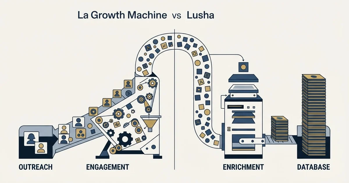 Editorial illustration for La Growth Machine vs Lusha