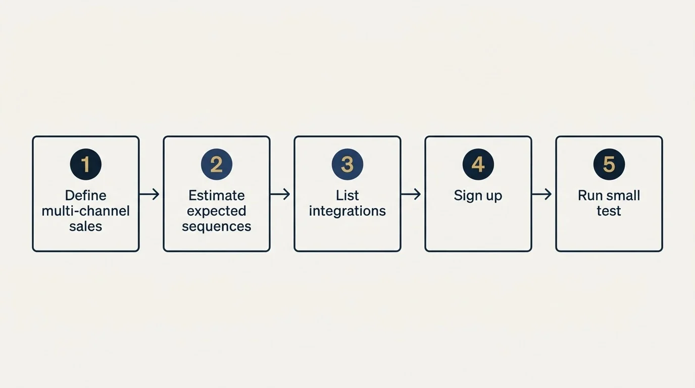 Step sequence: Getting Started Checklist (Define multi-channel sales, Estimate expected sequences, List integrations, Sign up)