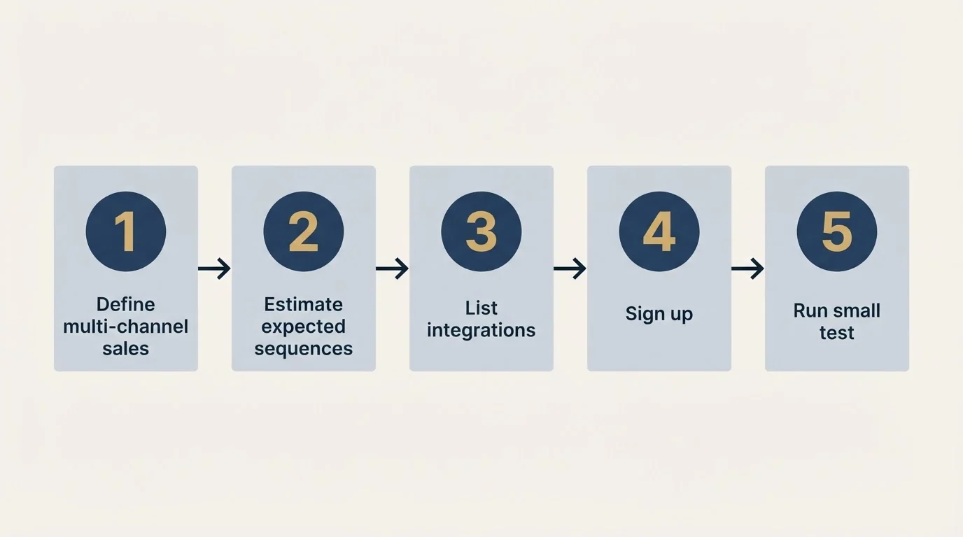 Step sequence: Getting Started Checklist (Define multi-channel sales, Estimate expected sequences, List integrations, Sign up)