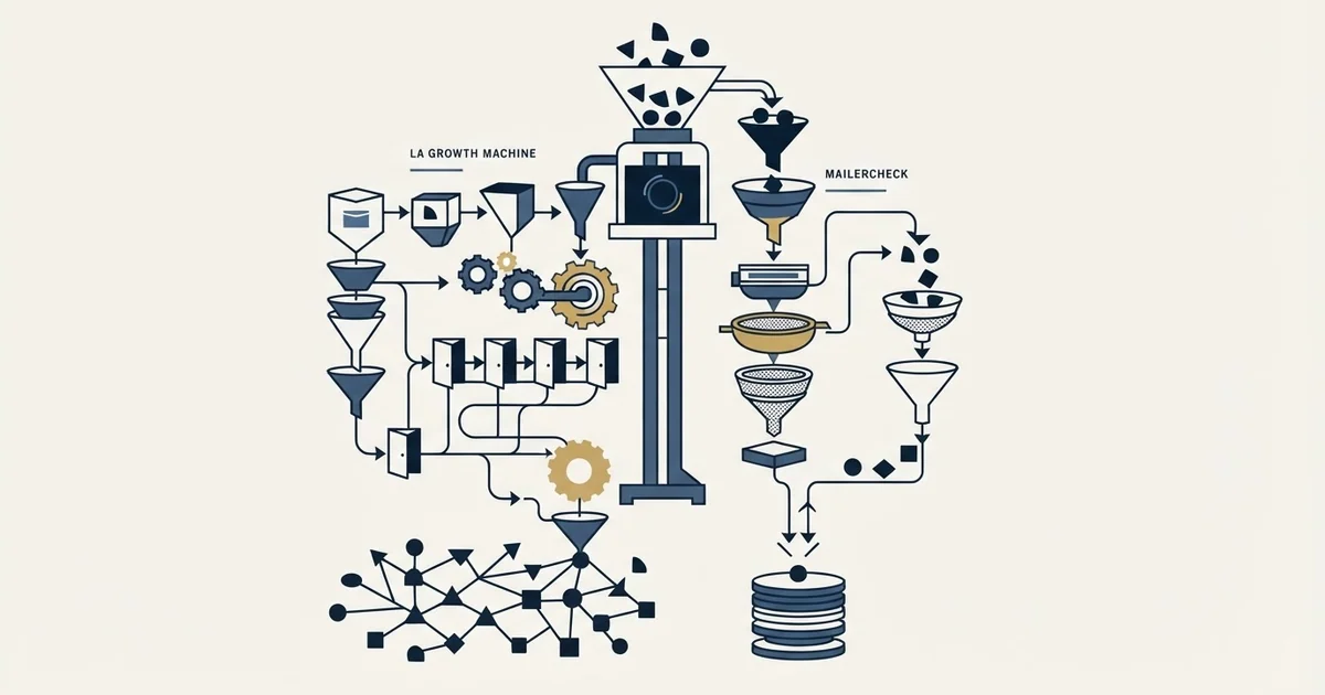 Editorial illustration for La Growth Machine vs MailerCheck