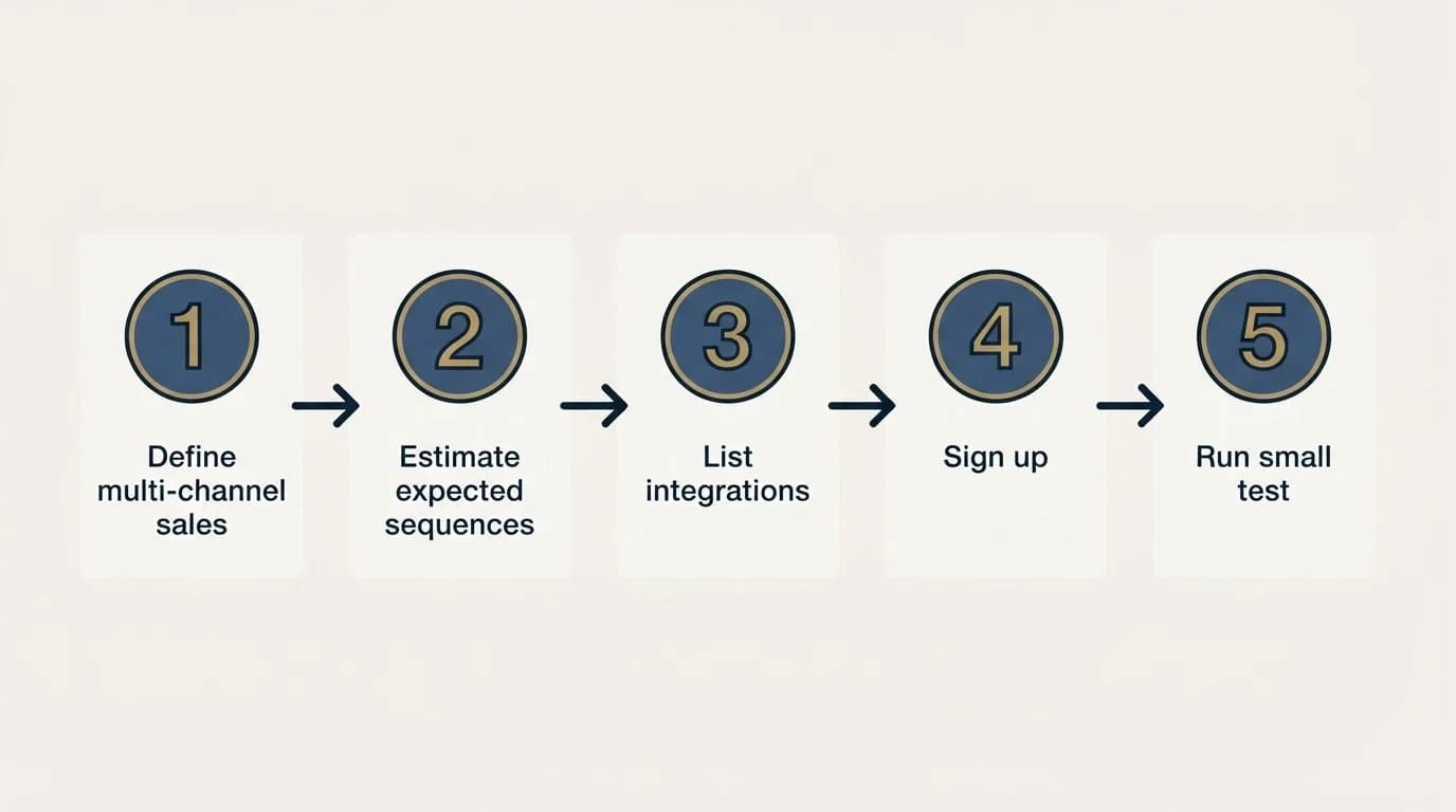 Step sequence: Getting Started Checklist (Define multi-channel sales, Estimate expected sequences, List integrations, Sign up)