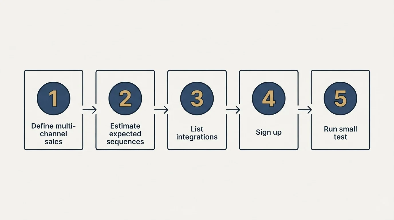 Step sequence: Getting Started Checklist (Define multi-channel sales, Estimate expected sequences, List integrations, Sign up)