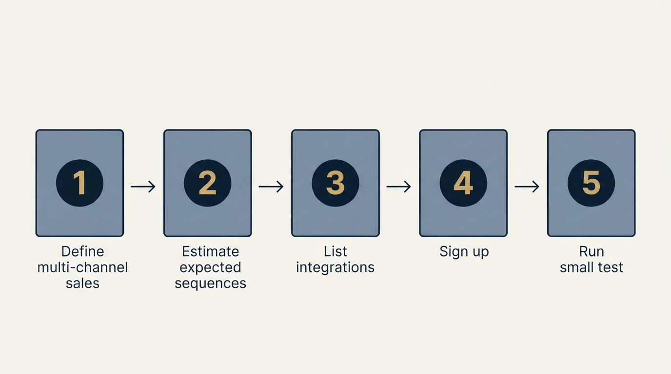 Step sequence: Getting Started Checklist (Define multi-channel sales, Estimate expected sequences, List integrations, Sign up)