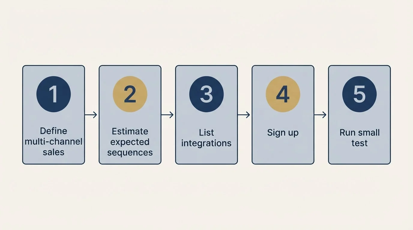 Step sequence: Getting Started Checklist (Define multi-channel sales, Estimate expected sequences, List integrations, Sign up)