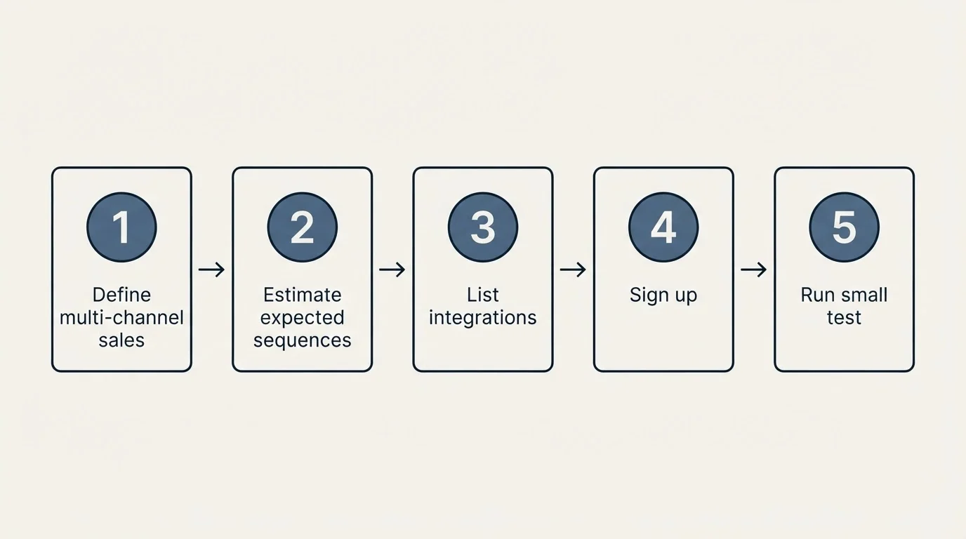 Step sequence: Getting Started Checklist (Define multi-channel sales, Estimate expected sequences, List integrations, Sign up)