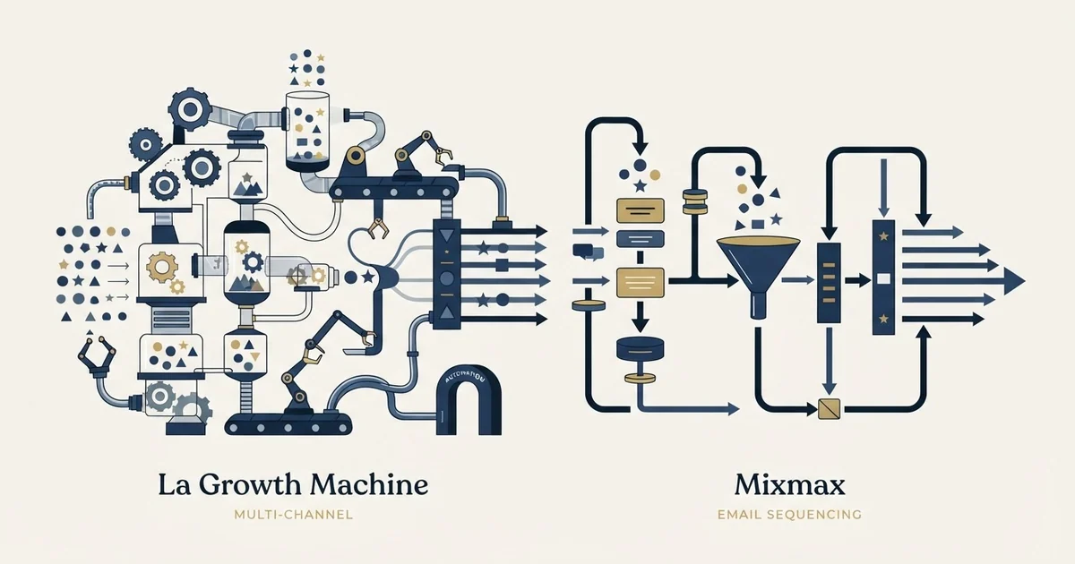 Editorial illustration for La Growth Machine vs Mixmax