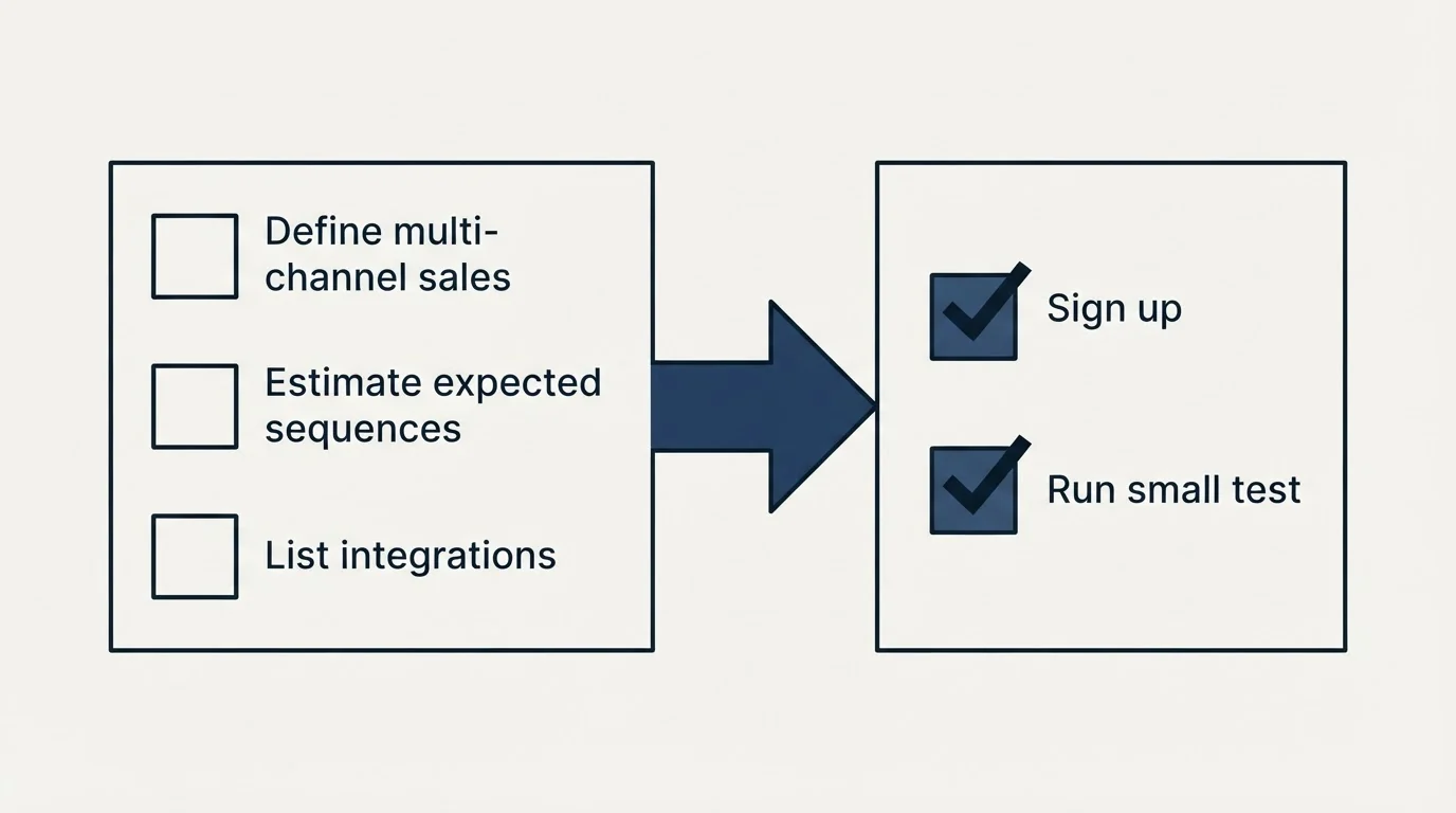 Before-and-after steps: Getting Started Checklist (Define multi-channel sales, Estimate expected sequences, List integrations, Sign up)