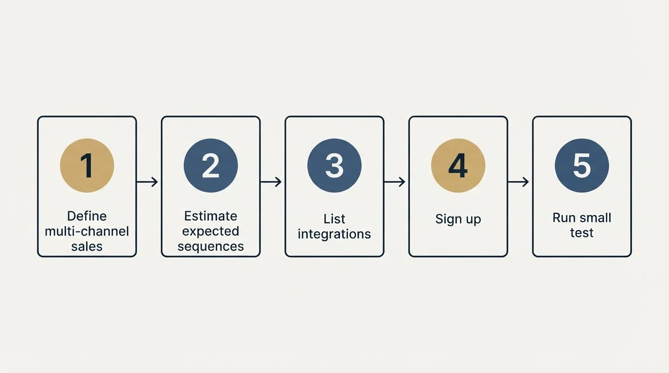Step sequence: Getting Started Checklist (Define multi-channel sales, Estimate expected sequences, List integrations, Sign up)
