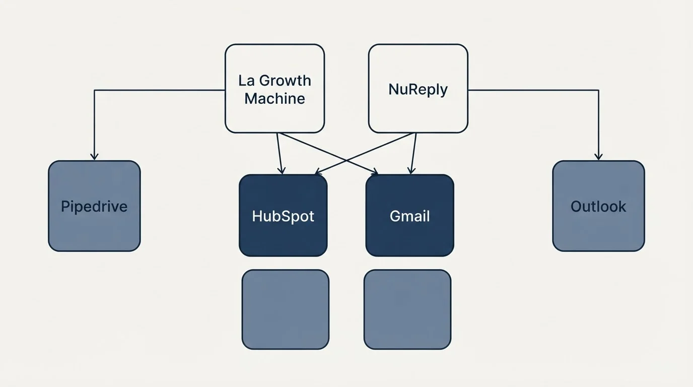 Integration grid: Integration Ecosystem (La Growth Machine, NuReply, HubSpot, Gmail)