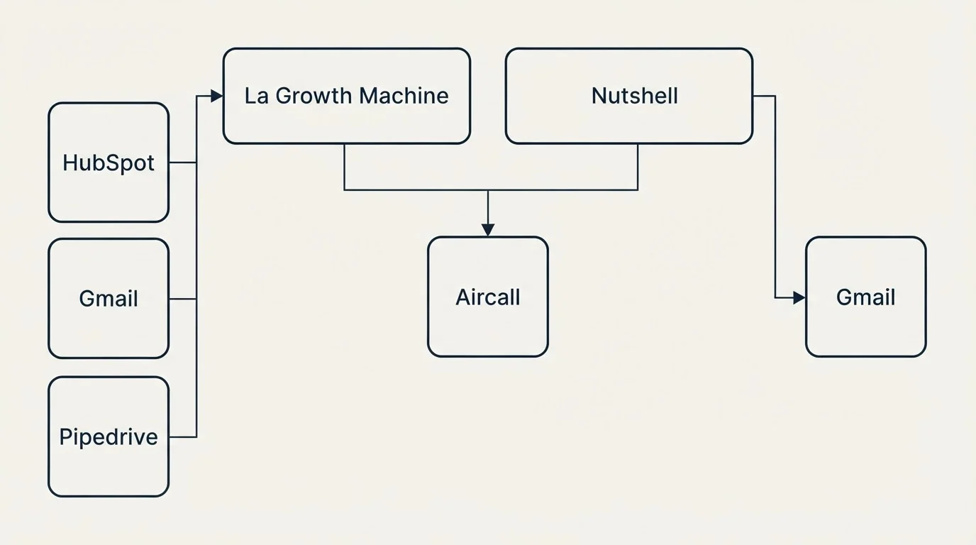 Integration grid: Integration Ecosystem (La Growth Machine, Nutshell, Aircall, HubSpot)