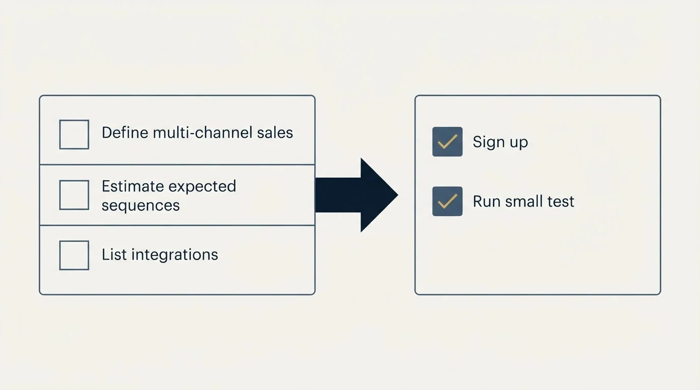 Before-and-after steps: Getting Started Checklist (Define multi-channel sales, Estimate expected sequences, List integrations, Sign up)