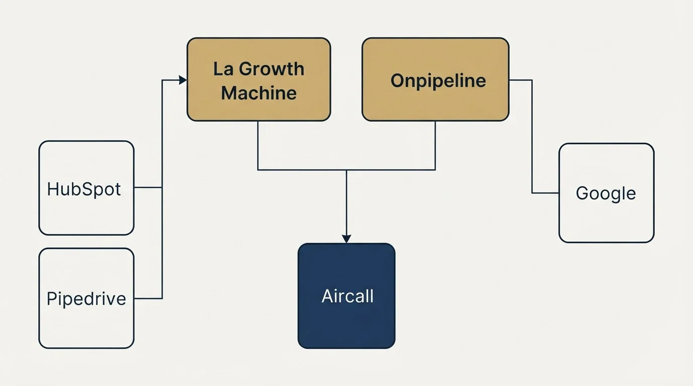 Integration grid: Integration Ecosystem (La Growth Machine, Onpipeline, Aircall, HubSpot)